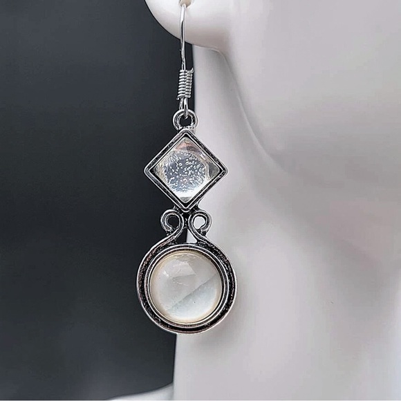 Any 4/$25! Silver Moonstone Gem Drop Earrings - Picture 2 of 6